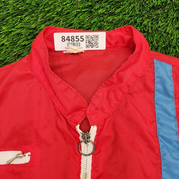Vintage 80s Hippie MOD Zip Windbreaker Jacket L/XL 23x26 Red - Picture 7 of 13
